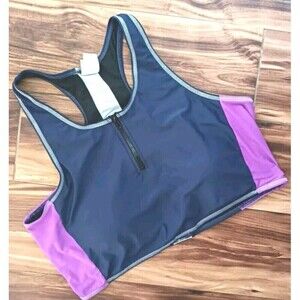 EVERLAST Sports Bra Size 20 Womens 1/2 Zipper Racerback Style Blue/Purple Padded